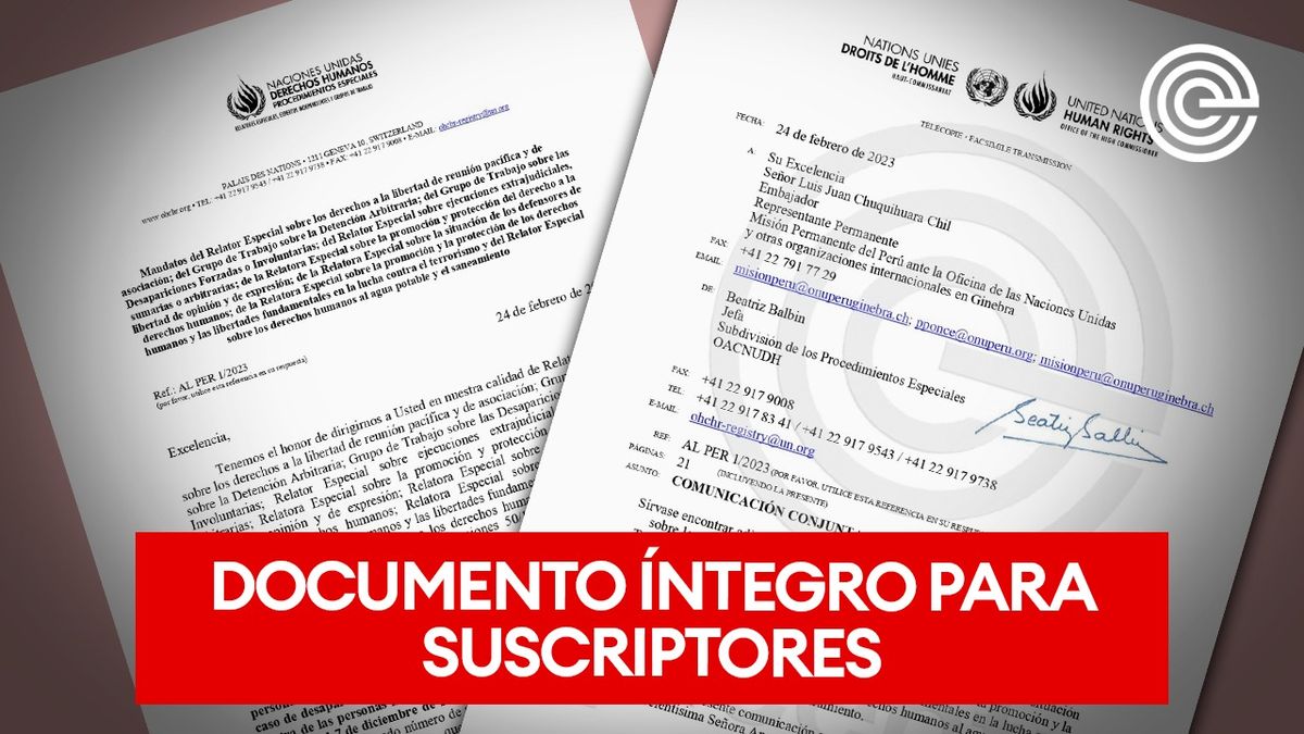 Exclusivo | Documento íntegro de la comunicación reservada que envió la oficina del alto comisionado de la ONU para los DDHH en Ginebra al gobierno peruano